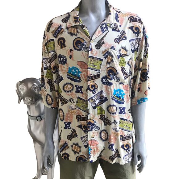 Vintage NFL St. Louis Rams Button Down Short Sleeve Rayon Shirt Men's Size 2XL - Picture 1 of 6